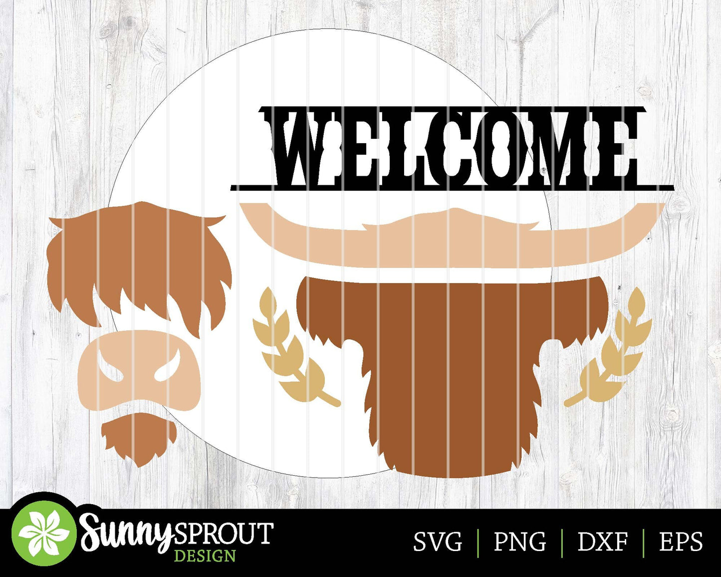 Welcome Highland Cow Sign, Digital download, SVG Laser cut file, Cricut, Round door hanger design, Farm animal decor
