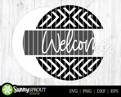 Geometric Pattern Welcome Sign, Digital Download, SVG Laser Cut File, Cricut, Modern Farmhouse Round Door Hanger Design