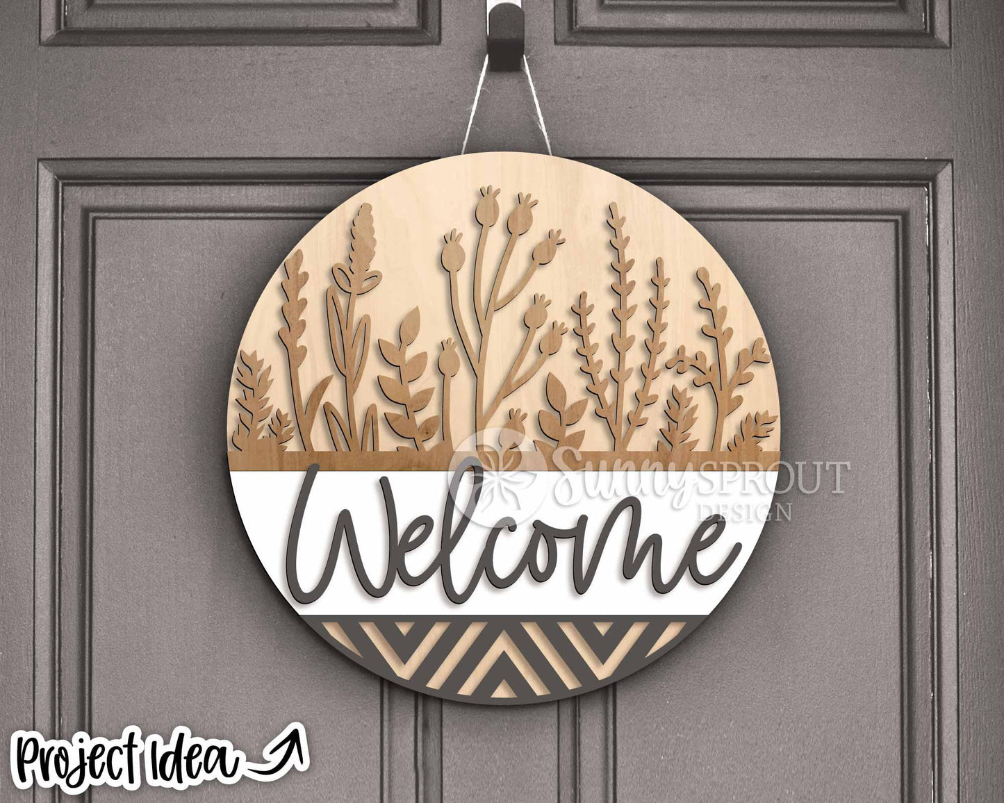 Welcome Wildflower Geometric Sign, Digital Download, SVG Laser Cut File, Cricut, Floral Farmhouse Round Door Hanger Design
