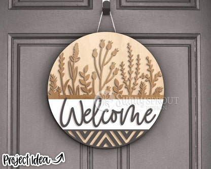 Welcome Wildflower Geometric Sign, Digital Download, SVG Laser Cut File, Cricut, Floral Farmhouse Round Door Hanger Design
