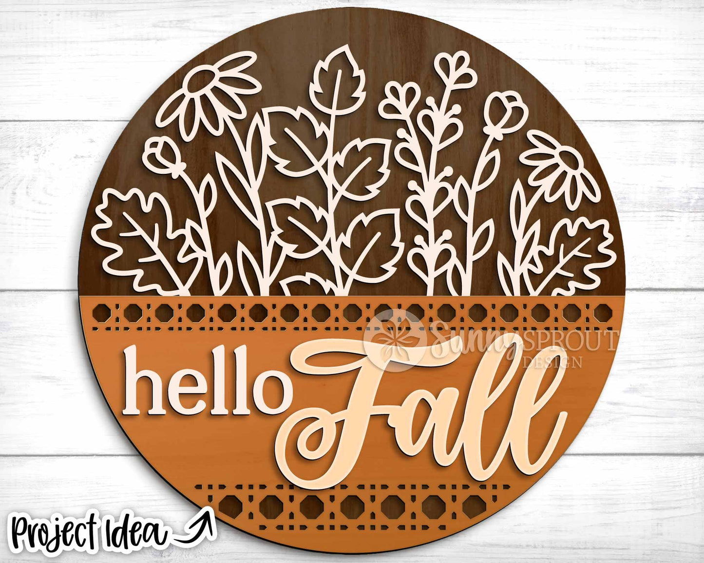 Hello Fall Wildflowers Sign, Digital Download, SVG Laser Cut File, Cricut, Round Floral Door Hanger Design