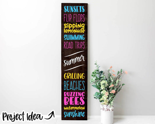 Summer Words Porch Sign, Digital Download, Cricut SVG Cut File, Vertical Porch Leaner Design