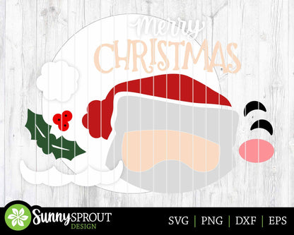 Merry Christmas Santa Face Sign, Digital Download, SVG Laser Cut File, Cricut, Round Door Hanger Design