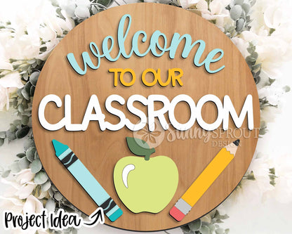 Classroom Sign Bundle, Round door hanger svg, Glowforge laser file, Cricut cut file, Door welcome sign, Teacher name sign
