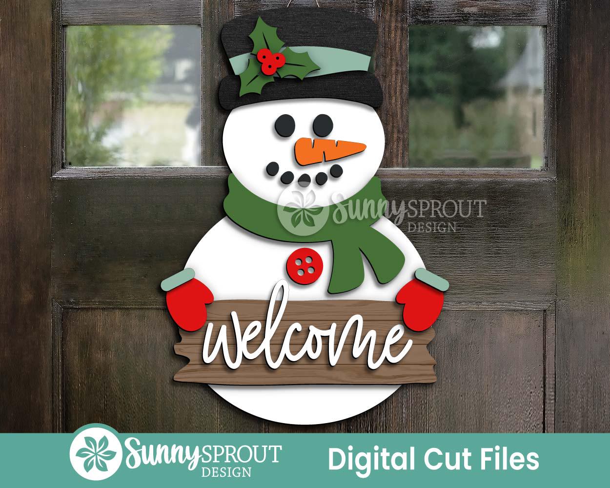 Snowman Welcome Door Hanger Sign, Glowforge laser cut file, Winter welcome sign svg, Christmas sign, Holiday decor