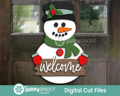 Snowman Welcome Door Hanger Sign, Glowforge laser cut file, Winter welcome sign svg, Christmas sign, Holiday decor