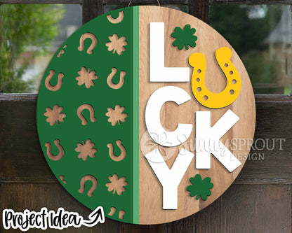 Lucky Horseshoe Shamrock Sign, Digital Download, SVG Laser Cut File, Cricut, Round Door Hanger Design, St. Patrick's Day Decor