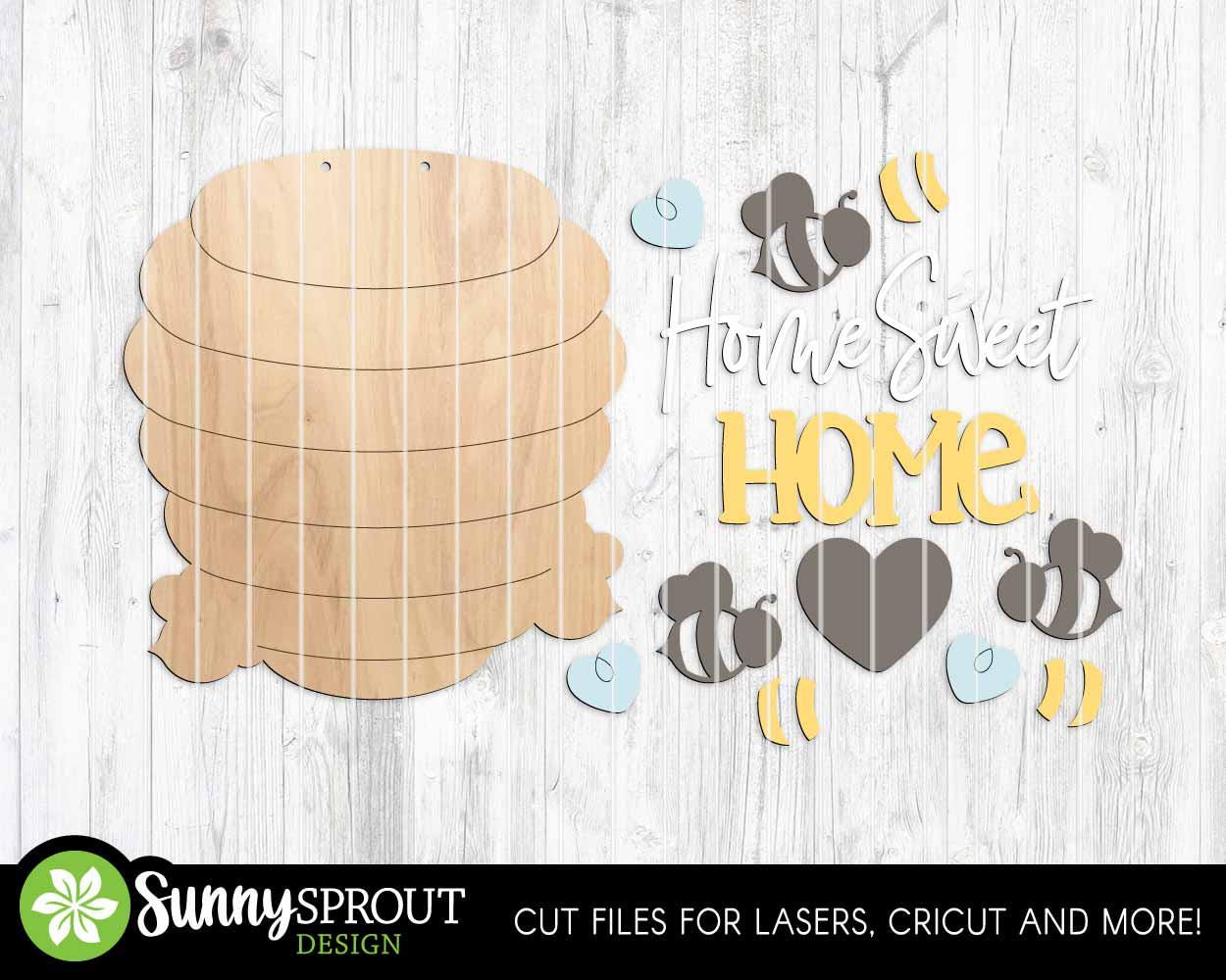 Home Sweet Bee Hive Sign, Digital Download, SVG Laser Cut File, Cricut, Summer Door Hanger Wall Decor Design