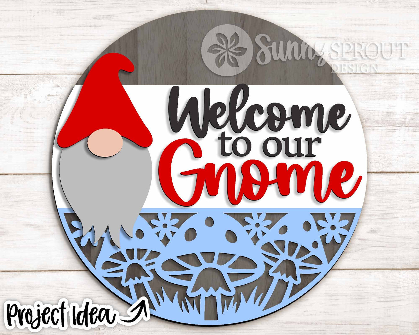 Welcome to Our Gnome Mushrooms Sign, Digital Download, SVG Laser Cut File, Cricut, Spring Summer Round Door Hanger Design