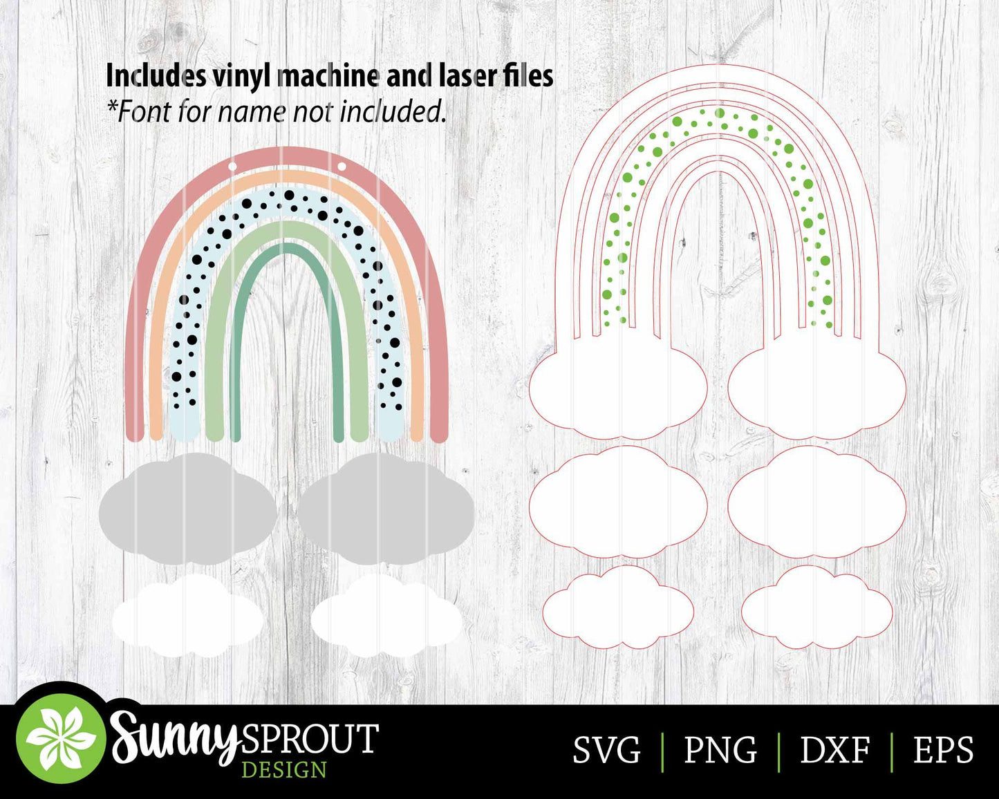 Rainbow & Clouds Sign, Digital Download, SVG Laser Cut File, Cricut, Kids Hanging Wall Art Design, Nursery Classroom Decor, Personalize