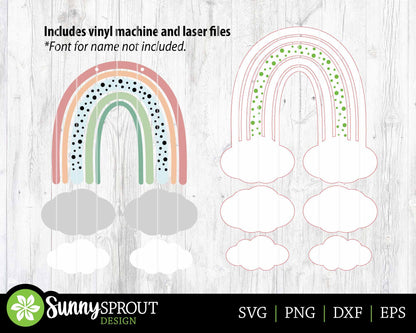 Rainbow & Clouds Sign, Digital Download, SVG Laser Cut File, Cricut, Kids Hanging Wall Art Design, Nursery Classroom Decor, Personalize