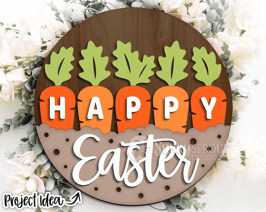 Happy Easter Carrots Sign, Digital download, SVG Laser cut file, Cricut, Round door hanger design, Spring Easter decor