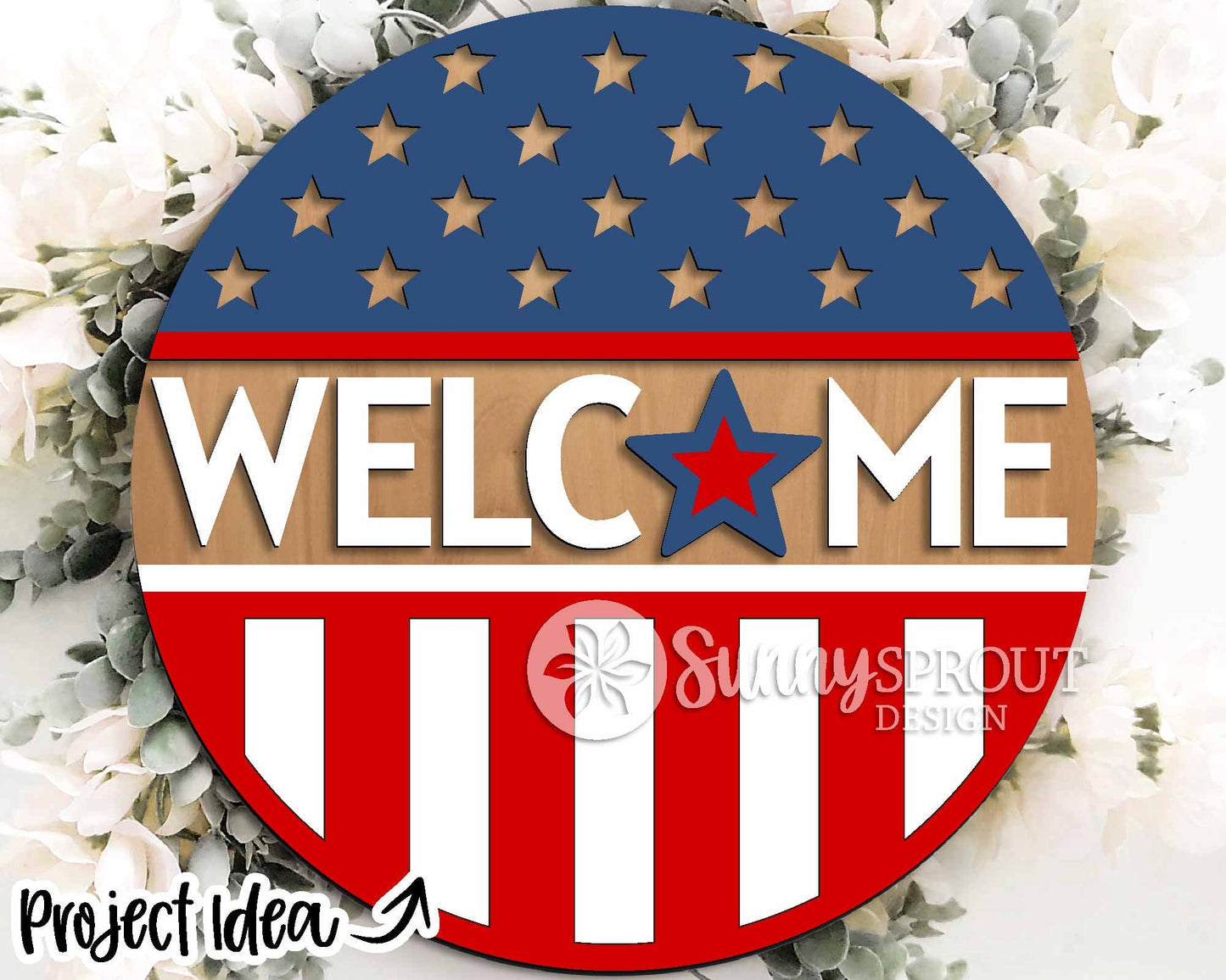 Patriotic Laser Sign Bundle, Round door hanger svg, Glowforge laser file, Cricut, Independence Day svg, 4th of July decor