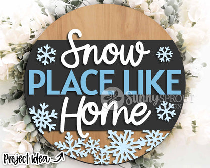 Snow Place Like Home Snowflakes Sign, Round door hanger svg, Glowforge laser file, Cricut, Winter welcome sign
