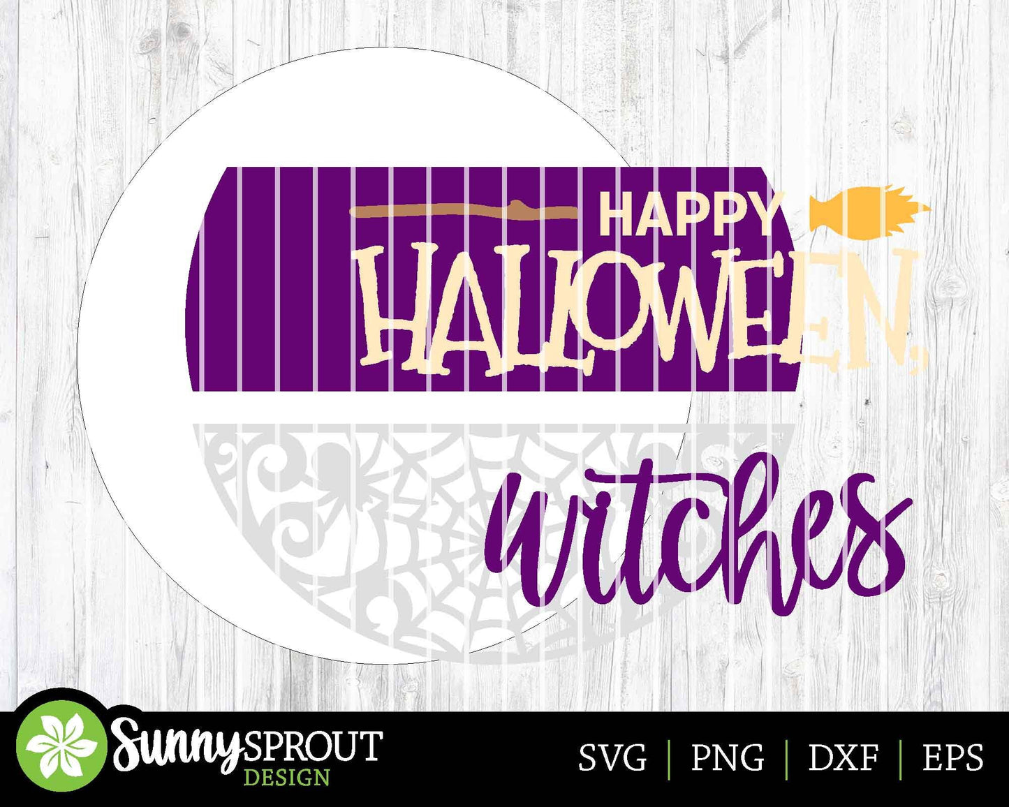 Happy Halloween Witches Sign, Digital Download, SVG Laser Cut File, Cricut, Round Funny Halloween Door Hanger Design