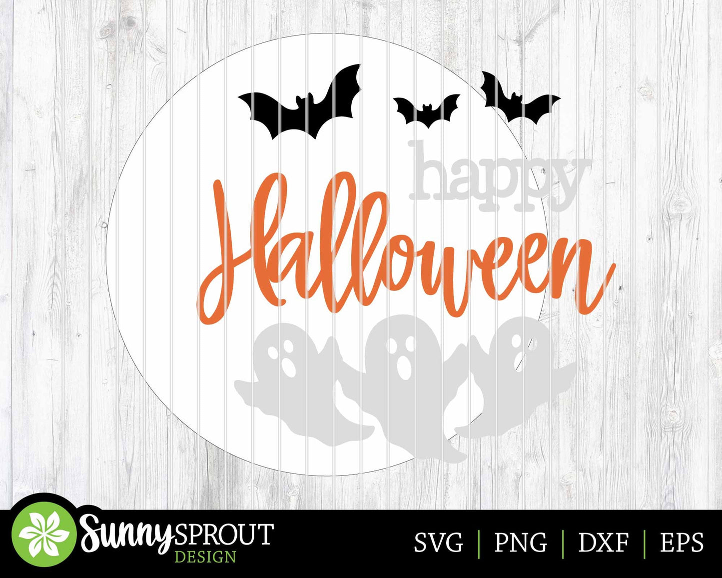 Happy Halloween Ghosts and Bats Sign, Digital Download, SVG Laser Cut File, Cricut, Round Door Hanger Design
