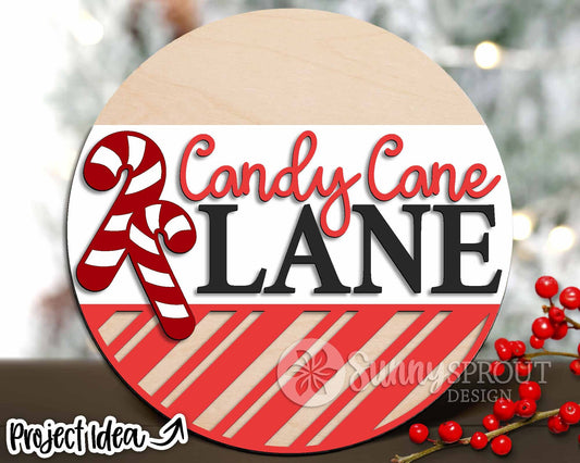 Candy Cane Lane Sign, Round door hanger svg, Glowforge laser file, Cricut, Christmas holiday decor svg