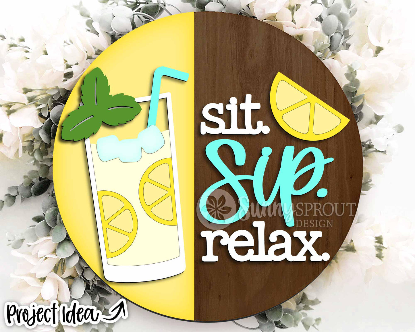 Lemonade Sit Sip Relax Sign, Digital Download, SVG Laser Cut File, Cricut, Summer Patio Round Door Hanger Design