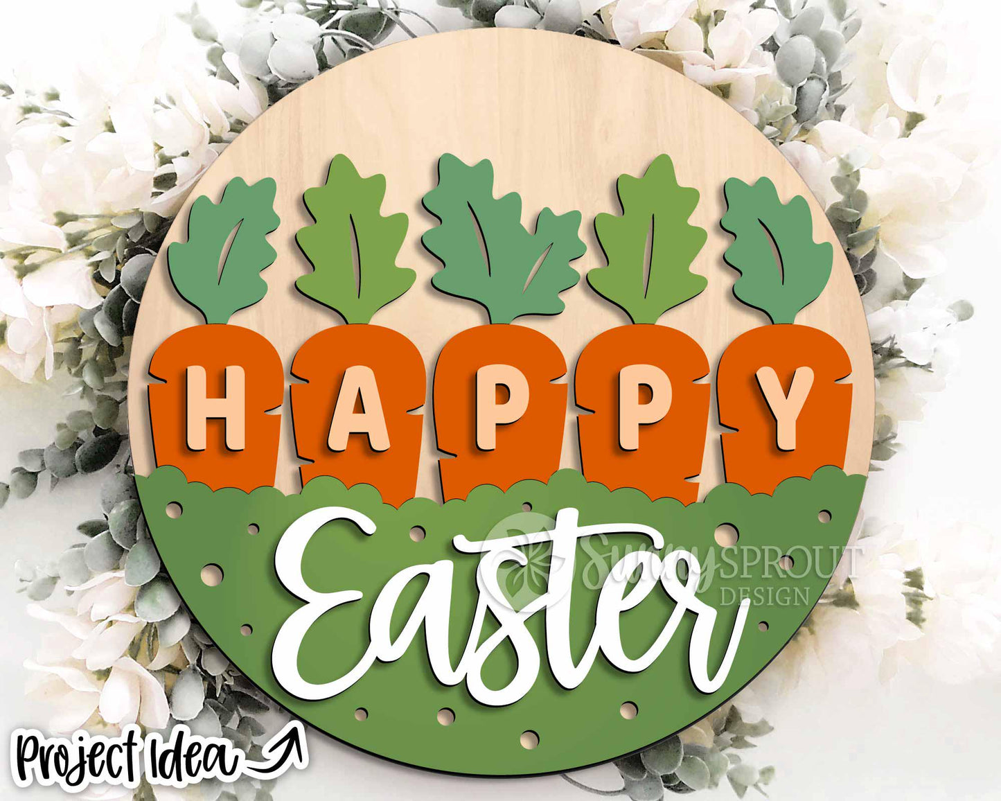 Happy Easter Carrots Sign, Digital download, SVG Laser cut file, Cricut, Round door hanger design, Spring Easter decor