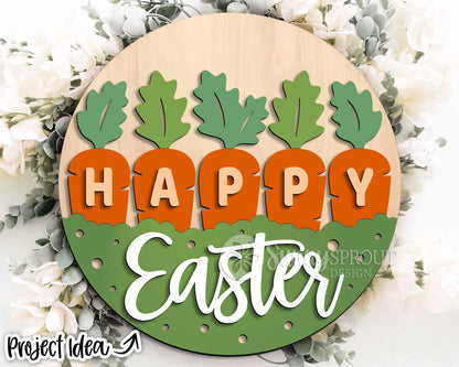 Happy Easter Carrots Sign, Digital download, SVG Laser cut file, Cricut, Round door hanger design, Spring Easter decor