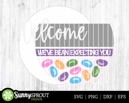 Welcome Jelly Bean Sign, Digital download, SVG laser cut file, Cricut, Round door hanger design, Funny Easter decor