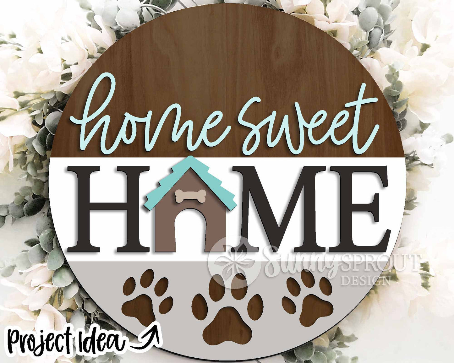 Dog Laser Sign Bundle, Round door hanger svg, Glowforge laser file, Cricut cut file, Front door welcome sign, Paw prints