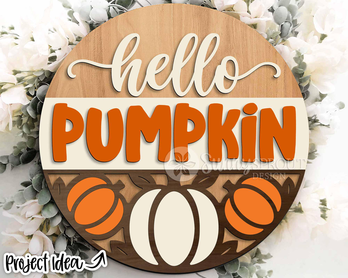 Hello Pumpkin Pattern Bottom Sign, Digital Download, SVG Laser Cut File, Cricut, Round Fall Door Hanger Design