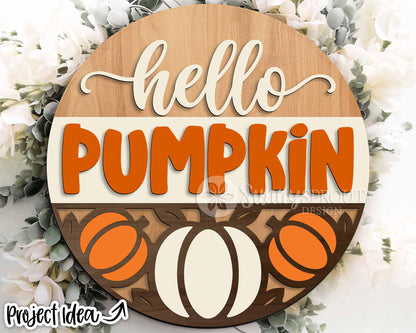 Hello Pumpkin Pattern Bottom Sign, Digital Download, SVG Laser Cut File, Cricut, Round Fall Door Hanger Design
