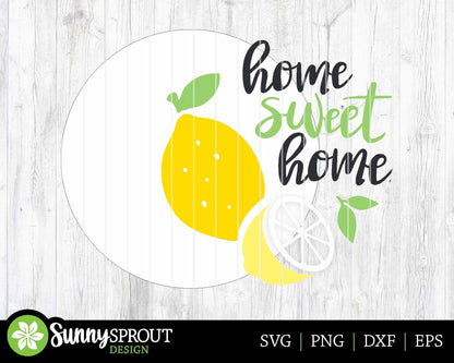 Home Sweet Home Lemon Sign, Digital Download, SVG Laser Cut File, Cricut, Summer Round Door Hanger Design