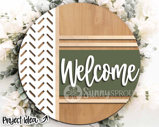 Welcome Vertical Pattern Sign, Digital Download, SVG Laser Cut File, Cricut, Modern Farmhouse Round Door Hanger Design