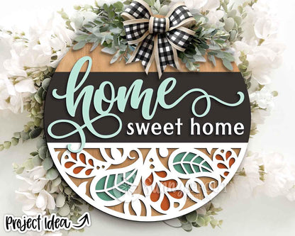 Home Sweet Home Paisley Pattern Sign, Digital Download, SVG Laser Cut File, Cricut, Modern Farmhouse Door Hanger Design