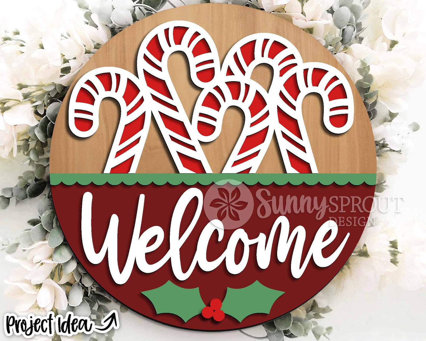 Welcome Candy Cane Sign, Digital Download, SVG Laser Cut File, Cricut, Round Door Hanger Design, Christmas Decor