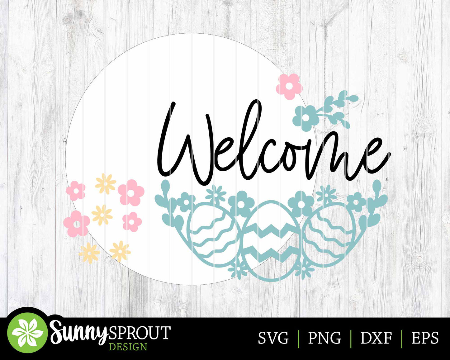 Welcome Easter Egg Flower Sign, Digital download, SVG laser cut file, Cricut, Round door hanger design