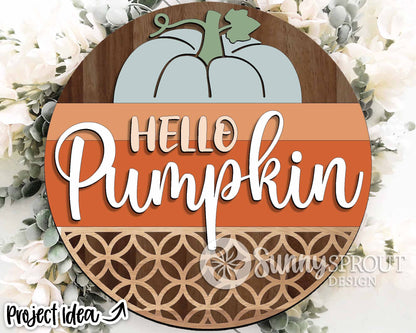 Hello Pumpkin Sign, Digital Download, SVG Laser Cut File, Cricut, Round Fall Door Hanger Design