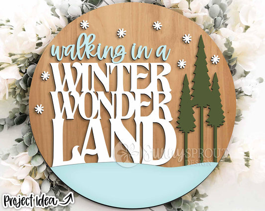 Winter Wonderland Sign, Round door hanger svg, Glowforge laser file, Cricut, Christmas door decor, Winter welcome sign