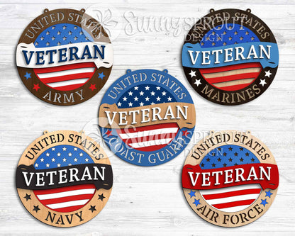 United States Military Veteran Sign, Digital Download, SVG Laser Cut File, Round Door Hanger Design, Patriotic 4th of July Decor