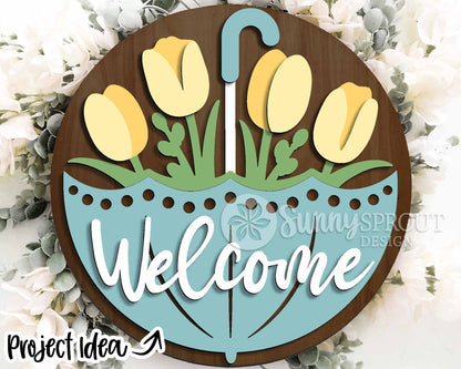 Spring Sign Bundle 3, Round door hanger svg, Glowforge laser file, Cricut, Spring flower welcome sign, Hello Spring
