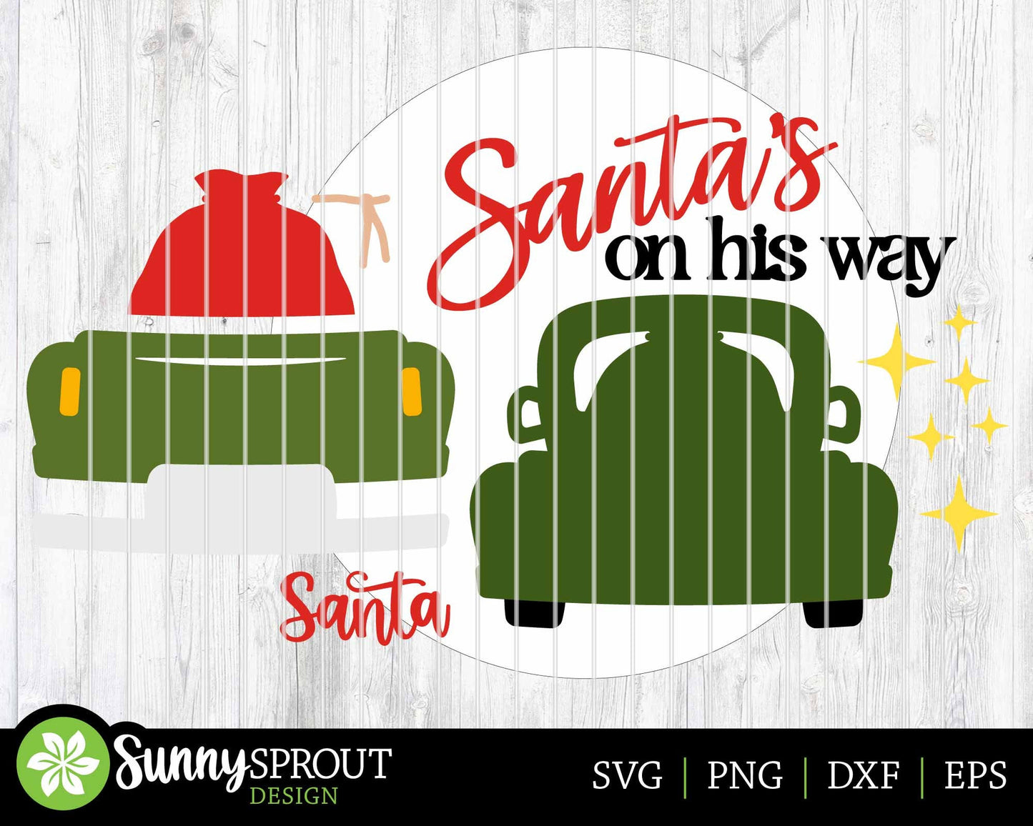 Santa's on His Way Old Truck Sign, Digital Download, SVG Laser Cut File, Cricut, Round Door Hanger Design, Farmhouse Christmas Decor