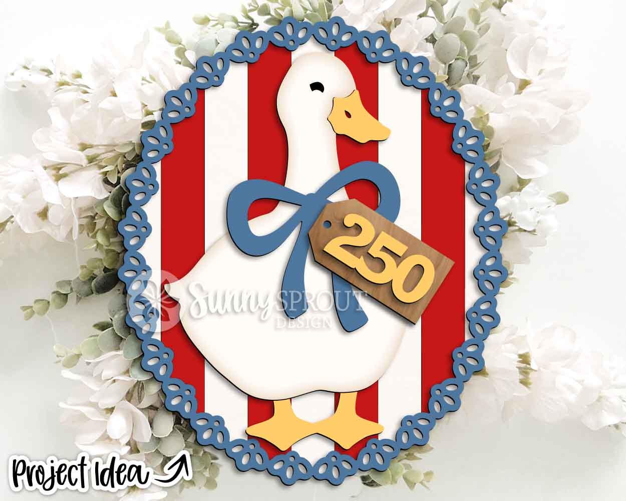 250 Years Patriotic Goose Sign, Digital download, SVG Laser cut file, Cricut, Oval door hanger design, 4th of July decor