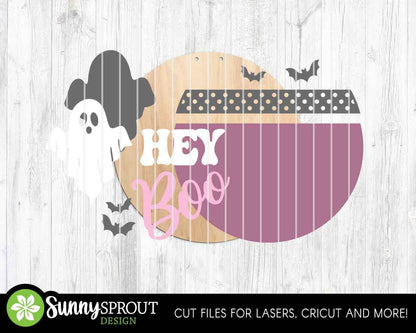 Hey Boo Polka Dot Sign, Digital Download, SVG Laser Cut File, Cricut, Round Halloween Welcome Door Hanger Design
