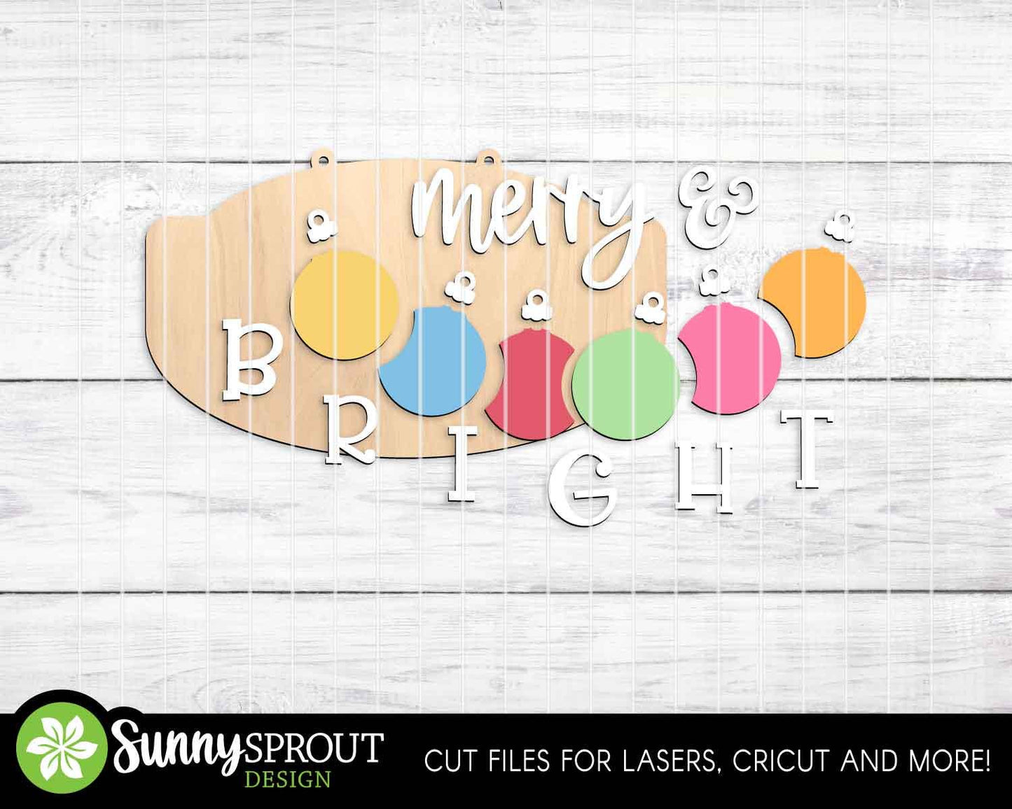 Merry & Bright Ornaments Sign, Digital Download, SVG Laser Cut File, Cricut, Door Hanger Wall Art Design, Christmas Decor