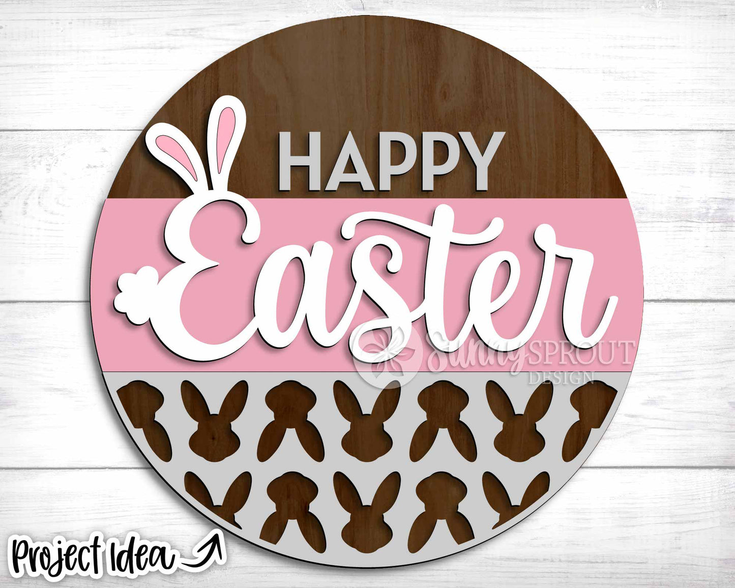 Happy Easter Bunny Sign, Digital download, SVG Laser cut file, Cricut, Round door hanger design
