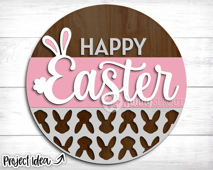 Happy Easter Bunny Sign, Digital download, SVG Laser cut file, Cricut, Round door hanger design