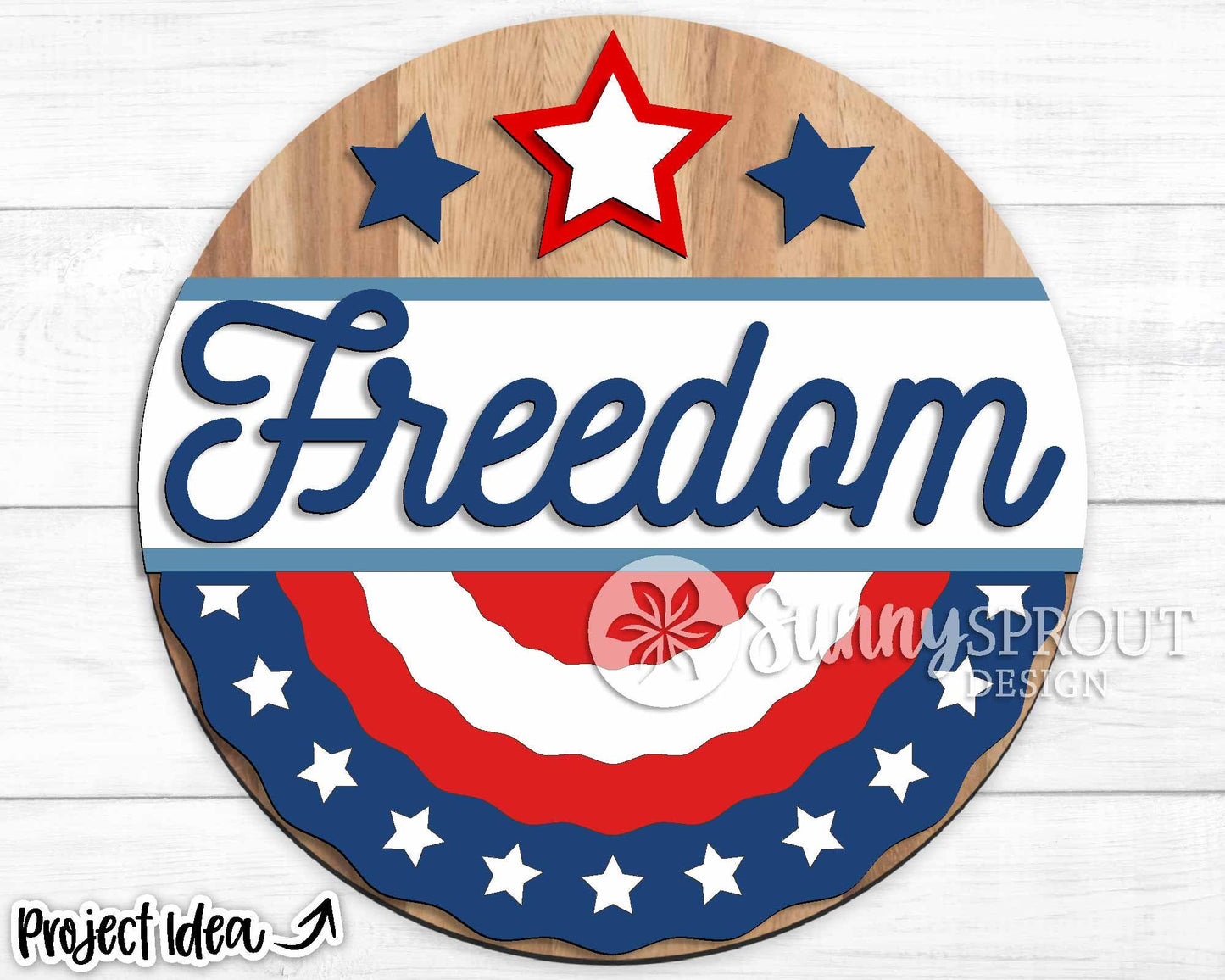 Freedom Patriotic Banner Sign, Digital Download, SVG Laser Cut File, Cricut, Round Door Hanger Design, Patriotic 4th of July Decor