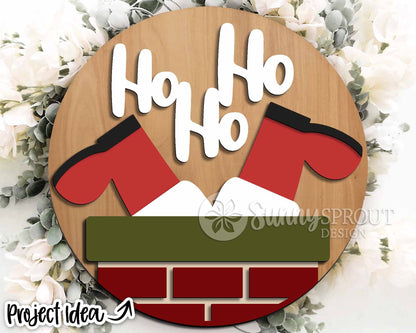 Ho Ho Ho Santa Chimney Sign, Digital Download, SVG Laser Cut File, Cricut, Round Door Hanger Design, Funny Christmas Decor