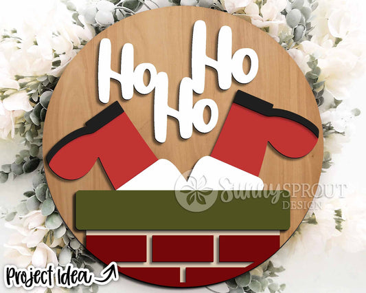 Ho Ho Ho Santa Chimney Sign, Digital Download, SVG Laser Cut File, Cricut, Round Door Hanger Design, Funny Christmas Decor