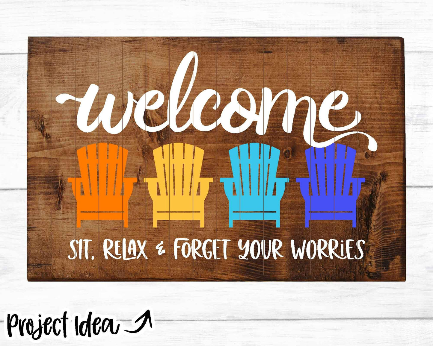 Welcome Adirondack Chair Sign, Digital Download, Cricut SVG Cut File, Summer Beach Patio Round Door Hanger Design