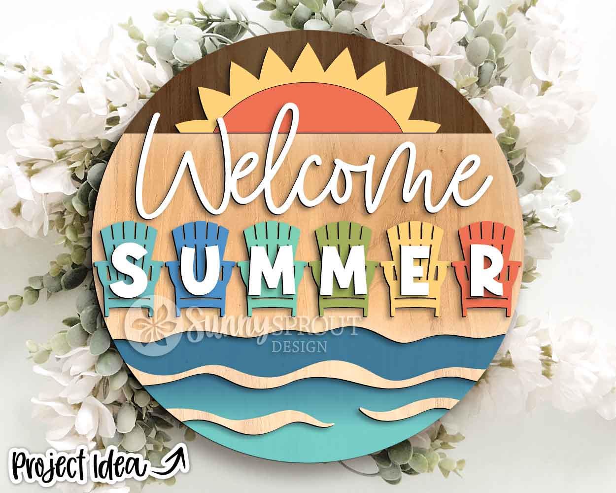 Welcome Summer Adirondack Chair Sign, Digital Download, SVG Laser Cut File, Cricut, Summer Beach Door Hanger Design