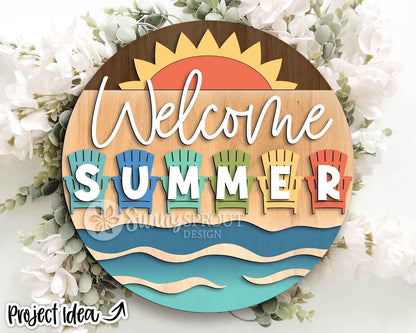 Welcome Summer Adirondack Chair Sign, Digital Download, SVG Laser Cut File, Cricut, Summer Beach Door Hanger Design