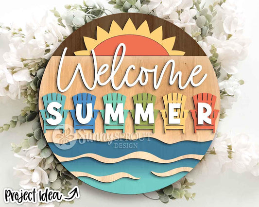 Welcome Summer Adirondack Chair Sign, Digital Download, SVG Laser Cut File, Cricut, Summer Beach Door Hanger Design